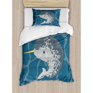 Ambesonne Christmas Duvet Cover Set, Watercolor Christmas Theme Fir Trees Abstract Silhouettes Illustration, Decorative 3 Piece Bedding Set with 2 Pillow Shams, Queen Size, Green Seafoam(Grey Blue)