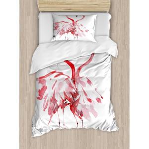 Ambesonne Christmas Duvet Cover Set, Watercolor Christmas Theme Fir Trees Abstract Silhouettes Illustration, Decorative 3 Piece Bedding Set with 2 Pillow Shams, Queen Size, Green Seafoam(Dark Coral White)