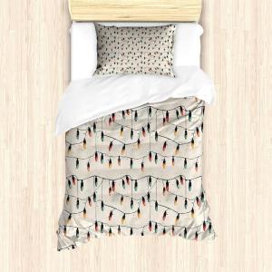 Ambesonne Christmas Duvet Cover Set, Watercolor Christmas Theme Fir Trees Abstract Silhouettes Illustration, Decorative 3 Piece Bedding Set with 2 Pillow Shams, Queen Size, Green Seafoam(Eggshell Teal and Mustard)