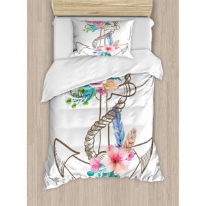 Ambesonne Christmas Duvet Cover Set, Watercolor Christmas Theme Fir Trees Abstract Silhouettes Illustration, Decorative 3 Piece Bedding Set with 2 Pillow Shams, Queen Size, Green Seafoam(Pink Lilac)