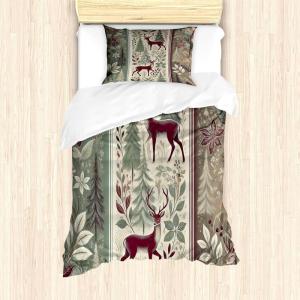 Ambesonne Christmas Duvet Cover Set, Watercolor Christmas Theme Fir Trees Abstract Silhouettes Illustration, Decorative 3 Piece Bedding Set with 2 Pillow Shams, Queen Size, Green Seafoam(Raspberry and Sage Green)