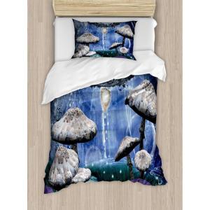Ambesonne Christmas Duvet Cover Set, Watercolor Christmas Theme Fir Trees Abstract Silhouettes Illustration, Decorative 3 Piece Bedding Set with 2 Pillow Shams, Queen Size, Green Seafoam(Blue Violet)
