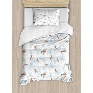 Ambesonne Christmas Duvet Cover Set, Watercolor Christmas Theme Fir Trees Abstract Silhouettes Illustration, Decorative 3 Piece Bedding Set with 2 Pillow Shams, Queen Size, Green Seafoam(Brown Blue)