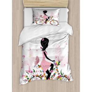 Ambesonne Christmas Duvet Cover Set, Watercolor Christmas Theme Fir Trees Abstract Silhouettes Illustration, Decorative 3 Piece Bedding Set with 2 Pillow Shams, Queen Size, Green Seafoam(Multicolor Pink)