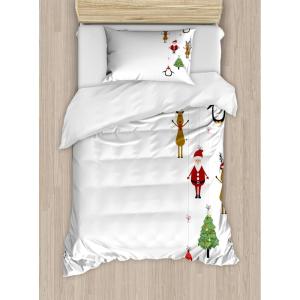 Ambesonne Christmas Duvet Cover Set, Watercolor Christmas Theme Fir Trees Abstract Silhouettes Illustration, Decorative 3 Piece Bedding Set with 2 Pillow Shams, Queen Size, Green Seafoam(Brown Ruby)