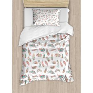 Ambesonne Christmas Duvet Cover Set, Watercolor Christmas Theme Fir Trees Abstract Silhouettes Illustration, Decorative 3 Piece Bedding Set with 2 Pillow Shams, Queen Size, Green Seafoam(Turquoise Pink)