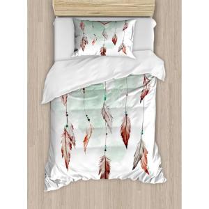 Ambesonne Christmas Duvet Cover Set, Watercolor Christmas Theme Fir Trees Abstract Silhouettes Illustration, Decorative 3 Piece Bedding Set with 2 Pillow Shams, Queen Size, Green Seafoam(Mint Green Brown)