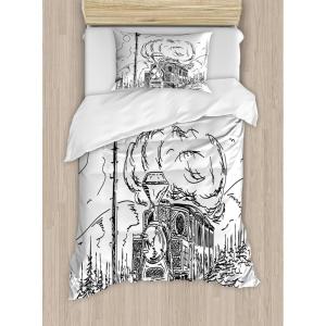 Ambesonne Christmas Duvet Cover Set, Watercolor Christmas Theme Fir Trees Abstract Silhouettes Illustration, Decorative 3 Piece Bedding Set with 2 Pillow Shams, Queen Size, Green Seafoam(White Pale Black)