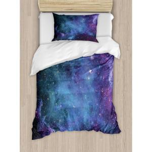 Ambesonne Christmas Duvet Cover Set, Watercolor Christmas Theme Fir Trees Abstract Silhouettes Illustration, Decorative 3 Piece Bedding Set with 2 Pillow Shams, Queen Size, Green Seafoam(Navy Purple)