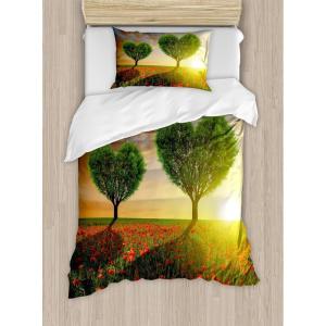 Ambesonne Christmas Duvet Cover Set, Watercolor Christmas Theme Fir Trees Abstract Silhouettes Illustration, Decorative 3 Piece Bedding Set with 2 Pillow Shams, Queen Size, Green Seafoam(Green Blue)
