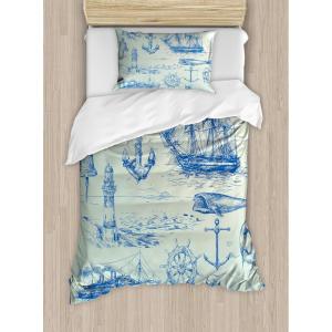 Ambesonne Christmas Duvet Cover Set, Watercolor Christmas Theme Fir Trees Abstract Silhouettes Illustration, Decorative 3 Piece Bedding Set with 2 Pillow Shams, Queen Size, Green Seafoam(Eggshell Blue)