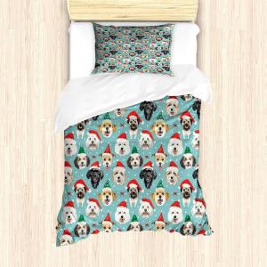 Ambesonne Christmas Duvet Cover Set, Watercolor Christmas Theme Fir Trees Abstract Silhouettes Illustration, Decorative 3 Piece Bedding Set with 2 Pillow Shams, Queen Size, Green Seafoam(Seafoam Vermilion Green)