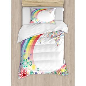 Ambesonne Christmas Duvet Cover Set, Watercolor Christmas Theme Fir Trees Abstract Silhouettes Illustration, Decorative 3 Piece Bedding Set with 2 Pillow Shams, Queen Size, Green Seafoam(Rainbow Colors)