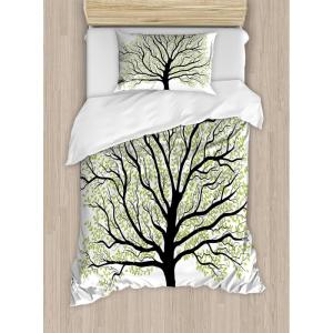 Ambesonne Christmas Duvet Cover Set, Watercolor Christmas Theme Fir Trees Abstract Silhouettes Illustration, Decorative 3 Piece Bedding Set with 2 Pillow Shams, Queen Size, Green Seafoam(Black White Green)