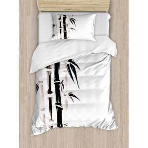 Ambesonne Christmas Duvet Cover Set, Watercolor Christmas Theme Fir Trees Abstract Silhouettes Illustration, Decorative 3 Piece Bedding Set with 2 Pillow Shams, Queen Size, Green Seafoam(Black and Cream)