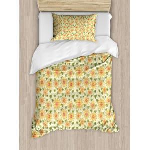 Ambesonne Christmas Duvet Cover Set, Watercolor Christmas Theme Fir Trees Abstract Silhouettes Illustration, Decorative 3 Piece Bedding Set with 2 Pillow Shams, Queen Size, Green Seafoam(Olive Green Orange)