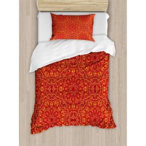 Ambesonne Christmas Duvet Cover Set, Xmas Baubles on Snow with Snowflakes Ice Holiday Humanitarian Artwork Illustration, Decorative 3 Piece Bedding Set with 2 Pillow Shams, Queen Size, White Red(Vermilion Apricot Maroon)