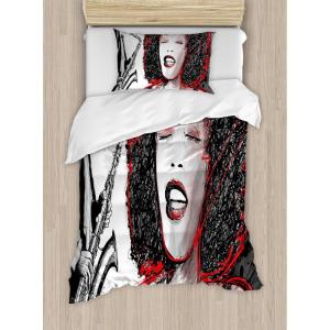 Ambesonne Christmas Duvet Cover Set, Xmas Baubles on Snow with Snowflakes Ice Holiday Humanitarian Artwork Illustration, Decorative 3 Piece Bedding Set with 2 Pillow Shams, Queen Size, White Red(Red Grey)