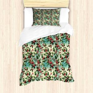 Ambesonne Christmas Duvet Cover Set, Xmas Baubles on Snow with Snowflakes Ice Holiday Humanitarian Artwork Illustration, Decorative 3 Piece Bedding Set with 2 Pillow Shams, Queen Size, White Red(Fern Green and Vermilion)