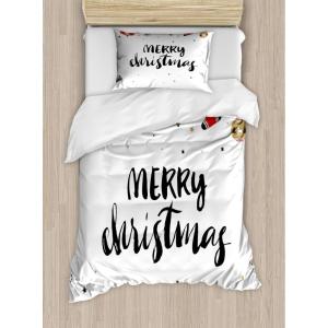Ambesonne Christmas Duvet Cover Set, Xmas Baubles on Snow with Snowflakes Ice Holiday Humanitarian Artwork Illustration, Decorative 3 Piece Bedding Set with 2 Pillow Shams, Queen Size, White Red(Black)