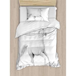 Ambesonne Christmas Duvet Cover Set, Xmas Baubles on Snow with Snowflakes Ice Holiday Humanitarian Artwork Illustration, Decorative 3 Piece Bedding Set with 2 Pillow Shams, Queen Size, White Red(Pale Gray)