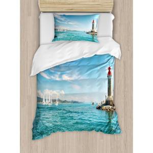 Ambesonne Christmas Duvet Cover Set, Xmas Baubles on Snow with Snowflakes Ice Holiday Humanitarian Artwork Illustration, Decorative 3 Piece Bedding Set with 2 Pillow Shams, Queen Size, White Red(Ice Blue)