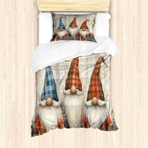 Ambesonne Christmas Duvet Cover Set, Xmas Baubles on Snow with Snowflakes Ice Holiday Humanitarian Artwork Illustration, Decorative 3 Piece Bedding Set with 2 Pillow Shams, Queen Size, White Red(Blue Brown Burnt Sienna)