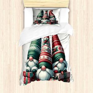Ambesonne Christmas Duvet Cover Set, Xmas Baubles on Snow with Snowflakes Ice Holiday Humanitarian Artwork Illustration, Decorative 3 Piece Bedding Set with 2 Pillow Shams, Queen Size, White Red(Green and Dark Pink)