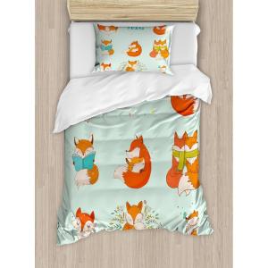 Ambesonne Christmas Duvet Cover Set, Xmas Baubles on Snow with Snowflakes Ice Holiday Humanitarian Artwork Illustration, Decorative 3 Piece Bedding Set with 2 Pillow Shams, Queen Size, White Red(Blue Orange)