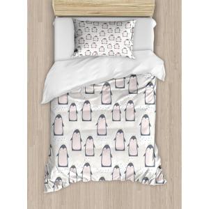Ambesonne Christmas Duvet Cover Set, Xmas Baubles on Snow with Snowflakes Ice Holiday Humanitarian Artwork Illustration, Decorative 3 Piece Bedding Set with 2 Pillow Shams, Queen Size, White Red(Grey Pink)