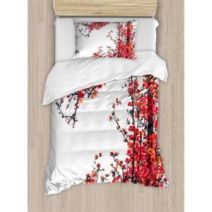 Ambesonne Christmas Duvet Cover Set, Xmas Baubles on Snow with Snowflakes Ice Holiday Humanitarian Artwork Illustration, Decorative 3 Piece Bedding Set with 2 Pillow Shams, Queen Size, White Red(Red and Brown)