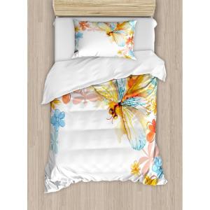 Ambesonne Christmas Duvet Cover Set, Xmas Baubles on Snow with Snowflakes Ice Holiday Humanitarian Artwork Illustration, Decorative 3 Piece Bedding Set with 2 Pillow Shams, Queen Size, White Red(Yellow Orange)