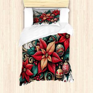 Ambesonne Christmas Duvet Cover Set, Xmas Baubles on Snow with Snowflakes Ice Holiday Humanitarian Artwork Illustration, Decorative 3 Piece Bedding Set with 2 Pillow Shams, Queen Size, White Red(Hot Pink Forest Green and Tan)