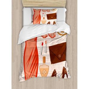 Ambesonne Christmas Duvet Cover Set, Xmas Baubles on Snow with Snowflakes Ice Holiday Humanitarian Artwork Illustration, Decorative 3 Piece Bedding Set with 2 Pillow Shams, Queen Size, White Red(Salmon Brown Peach)