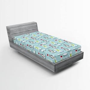 Ambesonne Christmas Fitted Sheet, Snowman with Santa Hat in The Garden with a Gift Box and Candle Cartoon Image, Soft Decorative Fabric Bedding All-Round Elastic Pocket, Twin Size, White Brown(Blue Lime Green)