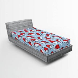 Ambesonne Christmas Fitted Sheet, Snowman with Santa Hat in The Garden with a Gift Box and Candle Cartoon Image, Soft Decorative Fabric Bedding All-Round Elastic Pocket, Twin Size, White Brown(Red Blue)
