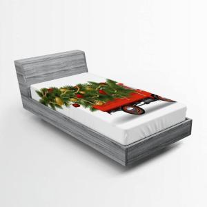 Ambesonne Christmas Fitted Sheet, Snowman with Santa Hat in The Garden with a Gift Box and Candle Cartoon Image, Soft Decorative Fabric Bedding All-Round Elastic Pocket, Twin Size, White Brown(White Red Green)
