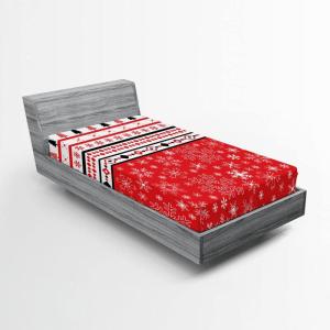 Ambesonne Christmas Fitted Sheet, Snowman with Santa Hat in The Garden with a Gift Box and Candle Cartoon Image, Soft Decorative Fabric Bedding All-Round Elastic Pocket, Twin Size, White Brown(Vermilion White)