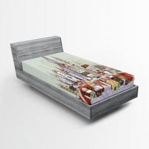 Ambesonne Christmas Fitted Sheet, Snowman with Santa Hat in The Garden with a Gift Box and Candle Cartoon Image, Soft Decorative Fabric Bedding All-Round Elastic Pocket, Twin Size, White Brown(Green Lavender)