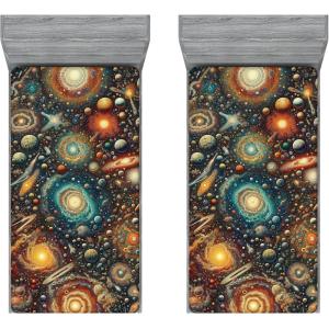 Ambesonne Christmas Fitted Sheet, Xmas Elements Candies Snowman Fir Sweets Celebration Theme, Bed Cover with All-Round Elastic Deep Pocket for Comfort, Twin XL Size, Orange White(Amber Aqua Multicolor)