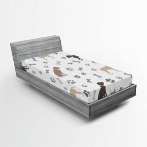 Ambesonne Christmas Fitted Sheet, Xmas Elements Candies Snowman Fir Sweets Celebration Theme, Bed Cover with All-Round Elastic Deep Pocket for Comfort, Twin XL Size, Orange White(Umber Beige Grey)