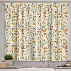 Ambesonne Christmas Kitchen Curtains, Modern Abstract Pine Trees Xmas Theme Dotted Background Print, Window Drapes 2 Panel Set Kitchen Cafe Decor, 55″ x 39″, Beige est Green and Coral(Mustard Orange Sage Green)