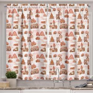 Ambesonne Christmas Kitchen Curtains, Modern Abstract Pine Trees Xmas Theme Dotted Background Print, Window Drapes 2 Panel Set Kitchen Cafe Decor, 55″ x 39″, Beige est Green and Coral(Blush Cinnamon Brown)