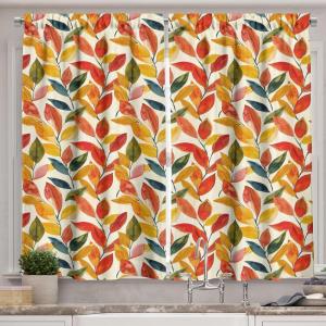 Ambesonne Christmas Kitchen Curtains, Modern Abstract Pine Trees Xmas Theme Dotted Background Print, Window Drapes 2 Panel Set Kitchen Cafe Decor, 55″ x 39″, Beige est Green and Coral(Vermilion Marigold and Green)
