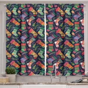 Ambesonne Christmas Kitchen Curtains, Modern Abstract Pine Trees Xmas Theme Dotted Background Print, Window Drapes 2 Panel Set Kitchen Cafe Decor, 55″ x 39″, Beige est Green and Coral(Mustard and Multicolor)