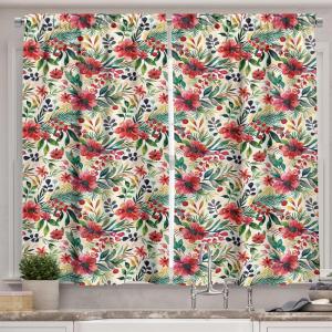 Ambesonne Christmas Kitchen Curtains, Modern Abstract Pine Trees Xmas Theme Dotted Background Print, Window Drapes 2 Panel Set Kitchen Cafe Decor, 55″ x 39″, Beige est Green and Coral(Forest Green and Vermilion)