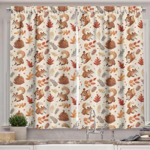 Ambesonne Christmas Kitchen Curtains, Modern Abstract Pine Trees Xmas Theme Dotted Background Print, Window Drapes 2 Panel Set Kitchen Cafe Decor, 55″ x 39″, Beige est Green and Coral(Beige Brown and Cocoa)