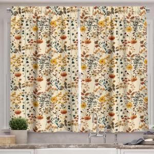Ambesonne Christmas Kitchen Curtains, Modern Abstract Pine Trees Xmas Theme Dotted Background Print, Window Drapes 2 Panel Set Kitchen Cafe Decor, 55″ x 39″, Beige est Green and Coral(Amber Paprika and Slate Blue)