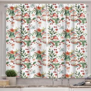 Ambesonne Christmas Kitchen Curtains, Modern Abstract Pine Trees Xmas Theme Dotted Background Print, Window Drapes 2 Panel Set Kitchen Cafe Decor, 55″ x 39″, Beige est Green and Coral(Burgundy Tan and Vermilion)