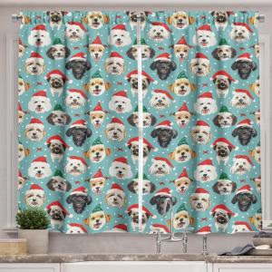 Ambesonne Christmas Kitchen Curtains, Modern Abstract Pine Trees Xmas Theme Dotted Background Print, Window Drapes 2 Panel Set Kitchen Cafe Decor, 55″ x 39″, Beige est Green and Coral(Seafoam Vermilion Green)